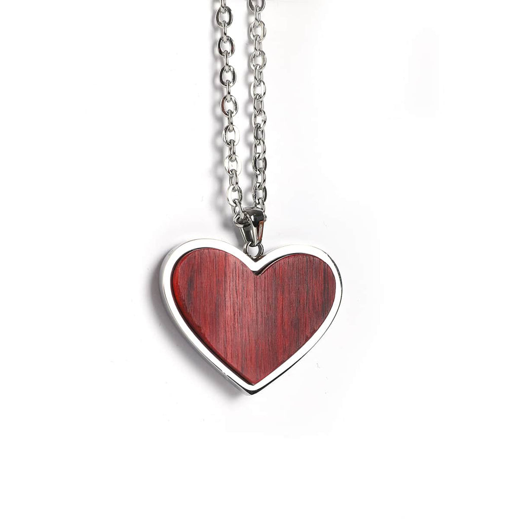 Heart pendant in red rosewood on a stainless steel chain