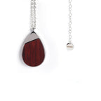 Teardrop pendant in red rosewood on a stainless steel chain