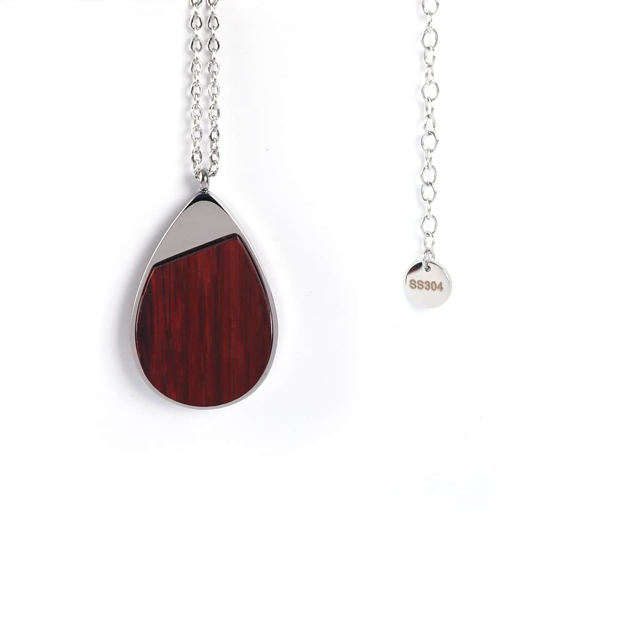 Teardrop pendant in red rosewood on a stainless steel chain