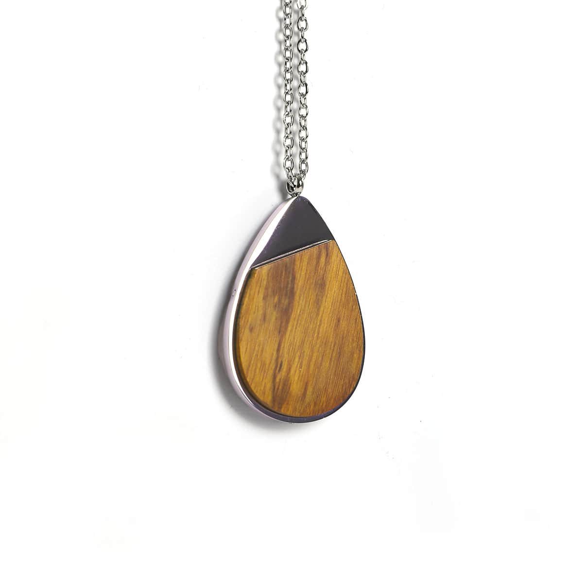 Teardrop pendant in natural wood on a stainless steel chain