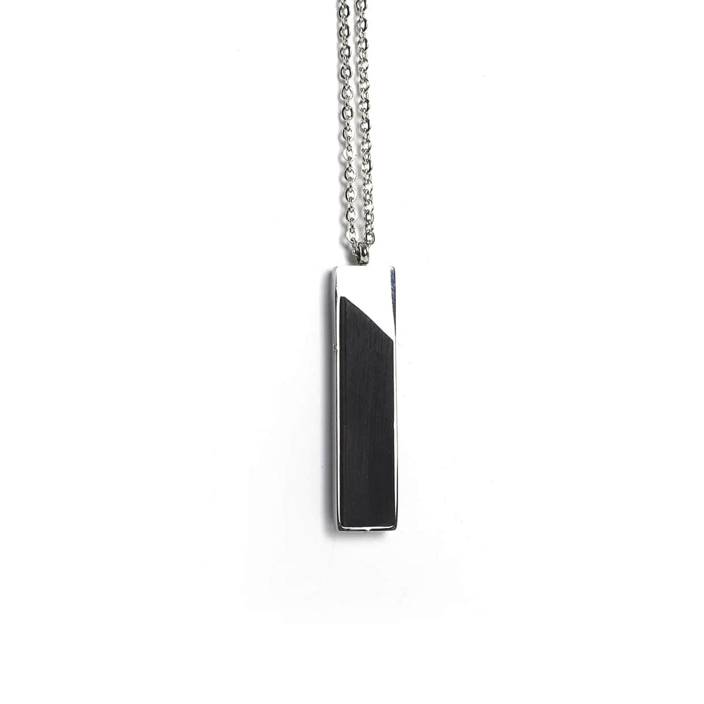 Vertical bar pendant in black African blackwood on a stainless steel chain