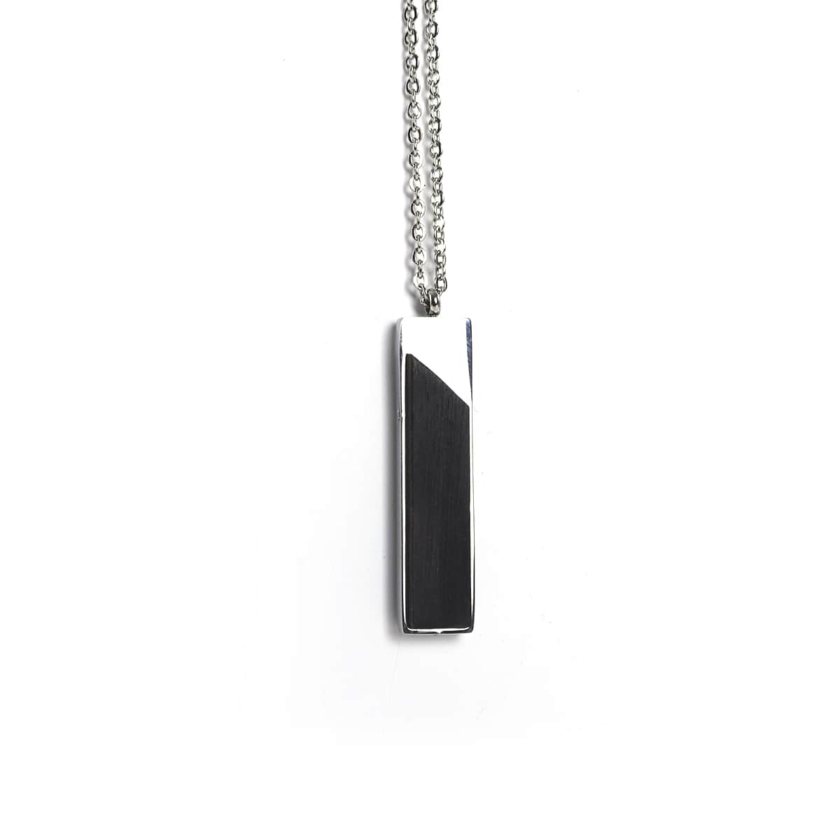 Vertical bar pendant in black African blackwood on a stainless steel chain