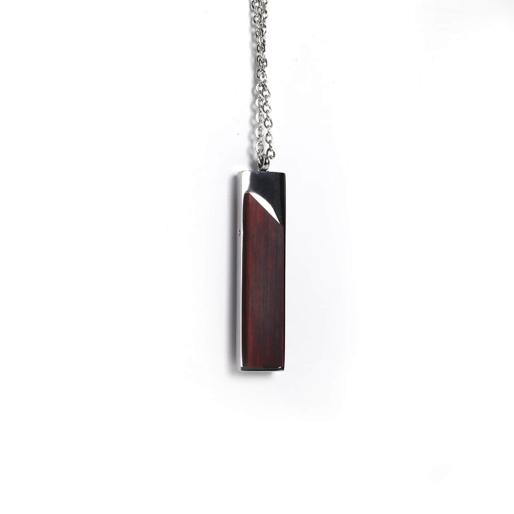 Vertical bar pendant in red rosewood on a stainless steel chain