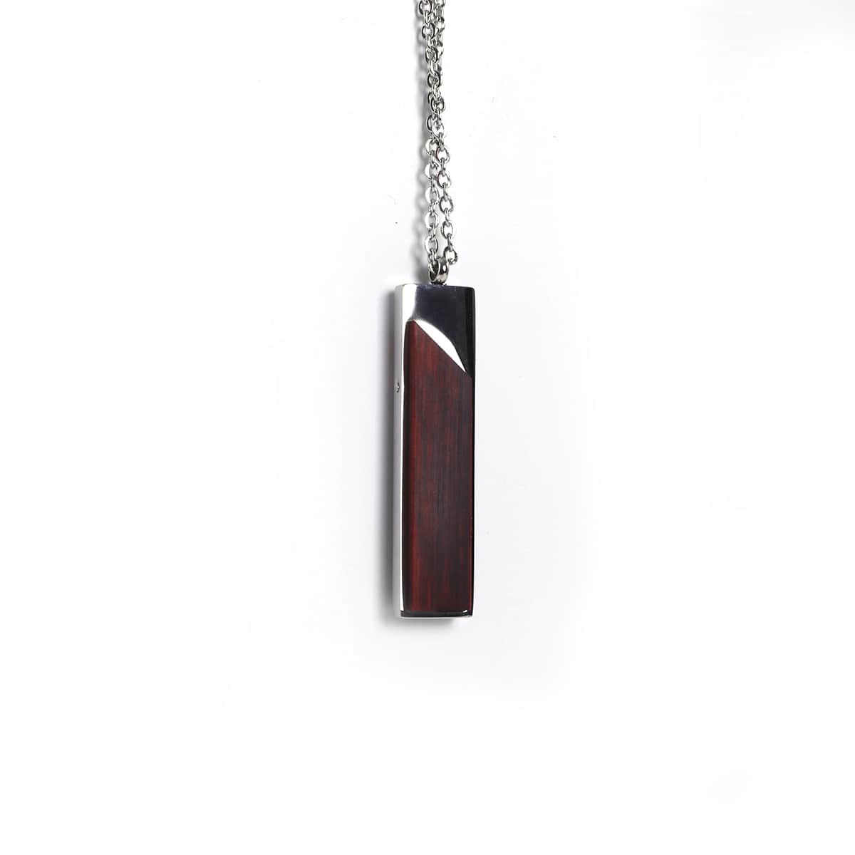 Vertical bar pendant in red rosewood on a stainless steel chain