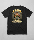 Back of the black FAPU Caught Red-Handed Tee: a monkey booking photo, FAPU Detention Booking No. 0001, Caught Red-Handed
