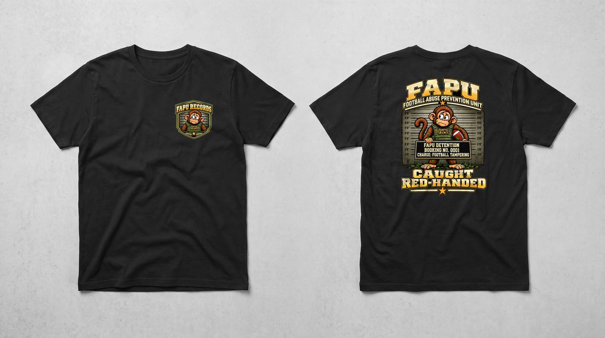 FAPU Caught Red-Handed Tee in black, front and back