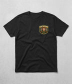 Front of the black FAPU Caught Red-Handed Tee with the FAPU Records badge on the left chest