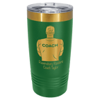 Green 20 oz. ringneck tumbler with a bright gold ion-plated base and clear slider lid