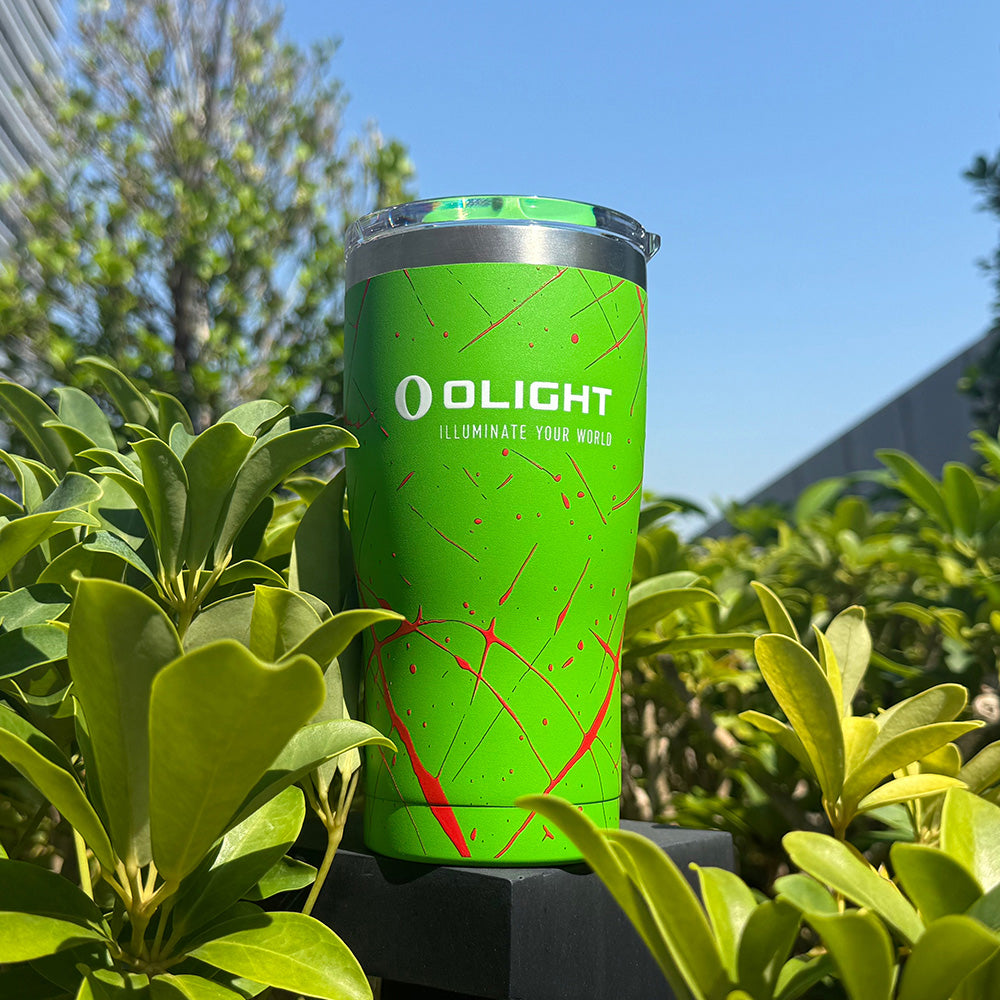 Zombie Green tumbler on a post in the garden