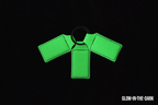 Three glow-in-the-dark Premium Leatherette keychains fanned out on a split ring, photographed glowing green in the dark.