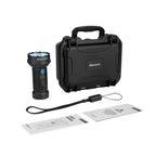 Marauder Mini 2 box contents: flashlight, carry case, charging strap and manual
