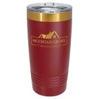 Maroon 20 oz. ringneck tumbler with a bright gold ion-plated base and clear slider lid