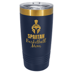 Navy blue 20 oz. ringneck tumbler with a bright gold ion-plated base and clear slider lid