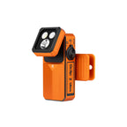 Olight Oclip 2 Ultra clip flashlight in Amber Orange, angled view with tilting head and clip