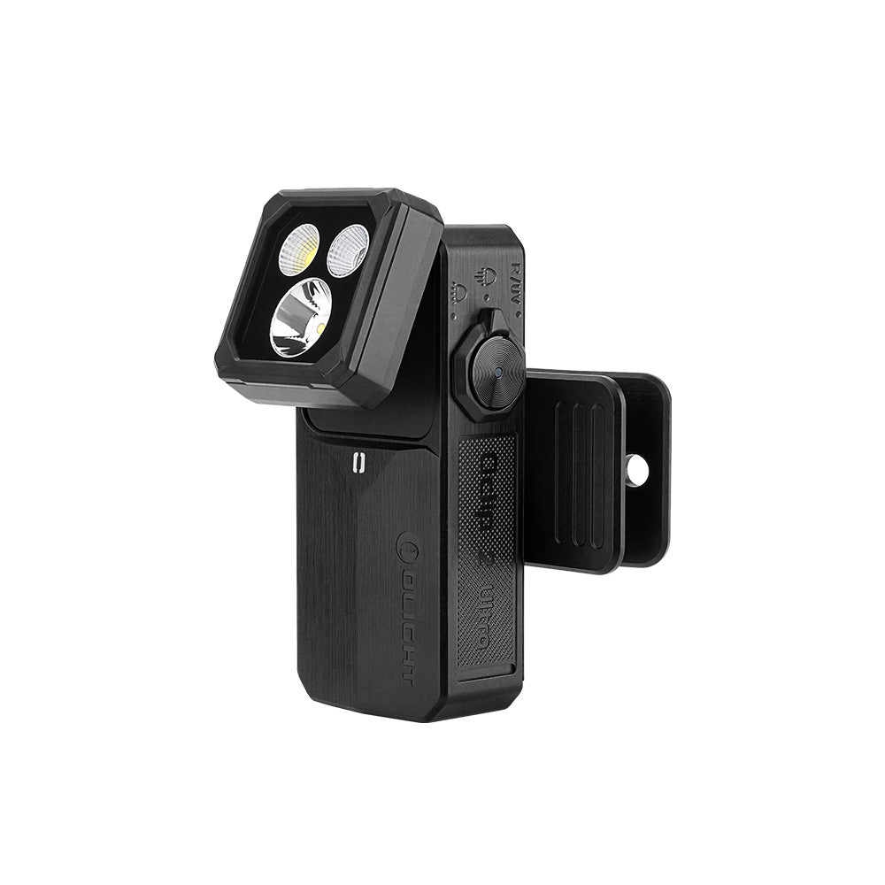 Olight Oclip 2 Ultra clip flashlight in Onyx Black, angled view with tilting head and clip