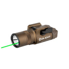 Olight Baldr Pro R weapon light with green laser in desert tan