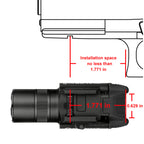 Olight Baldr Pro R installation dimensions on a pistol rail