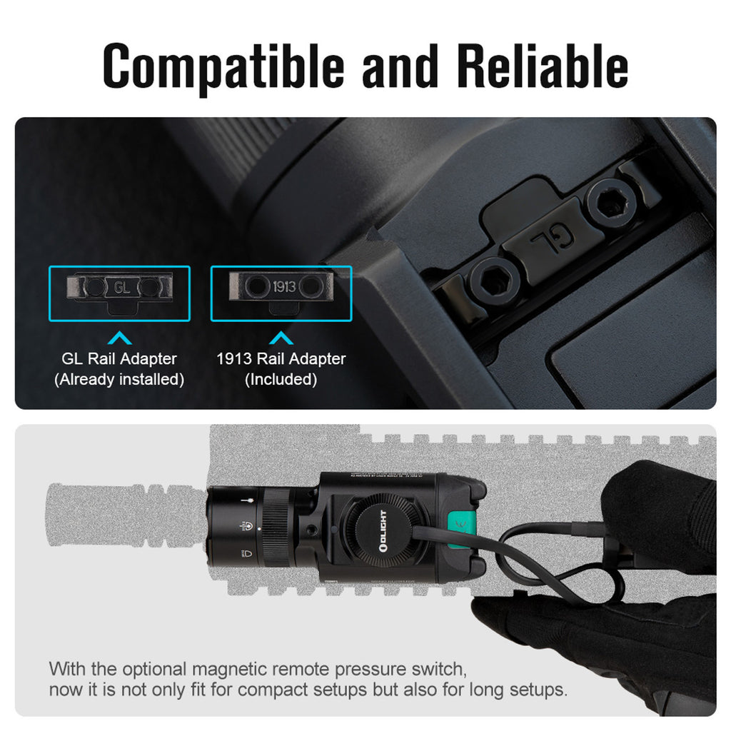 Olight Baldr Pro R Glock and 1913 rail adapters and remote switch option