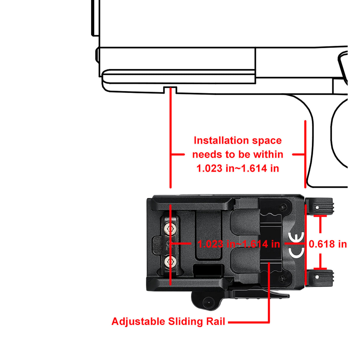Olight PL-Mini 2 Valkyrie sliding rail installation dimensions