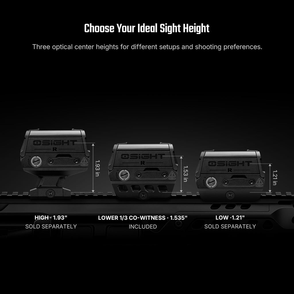 Olight Osight R mount heights: high, lower 1/3 co-witness, low