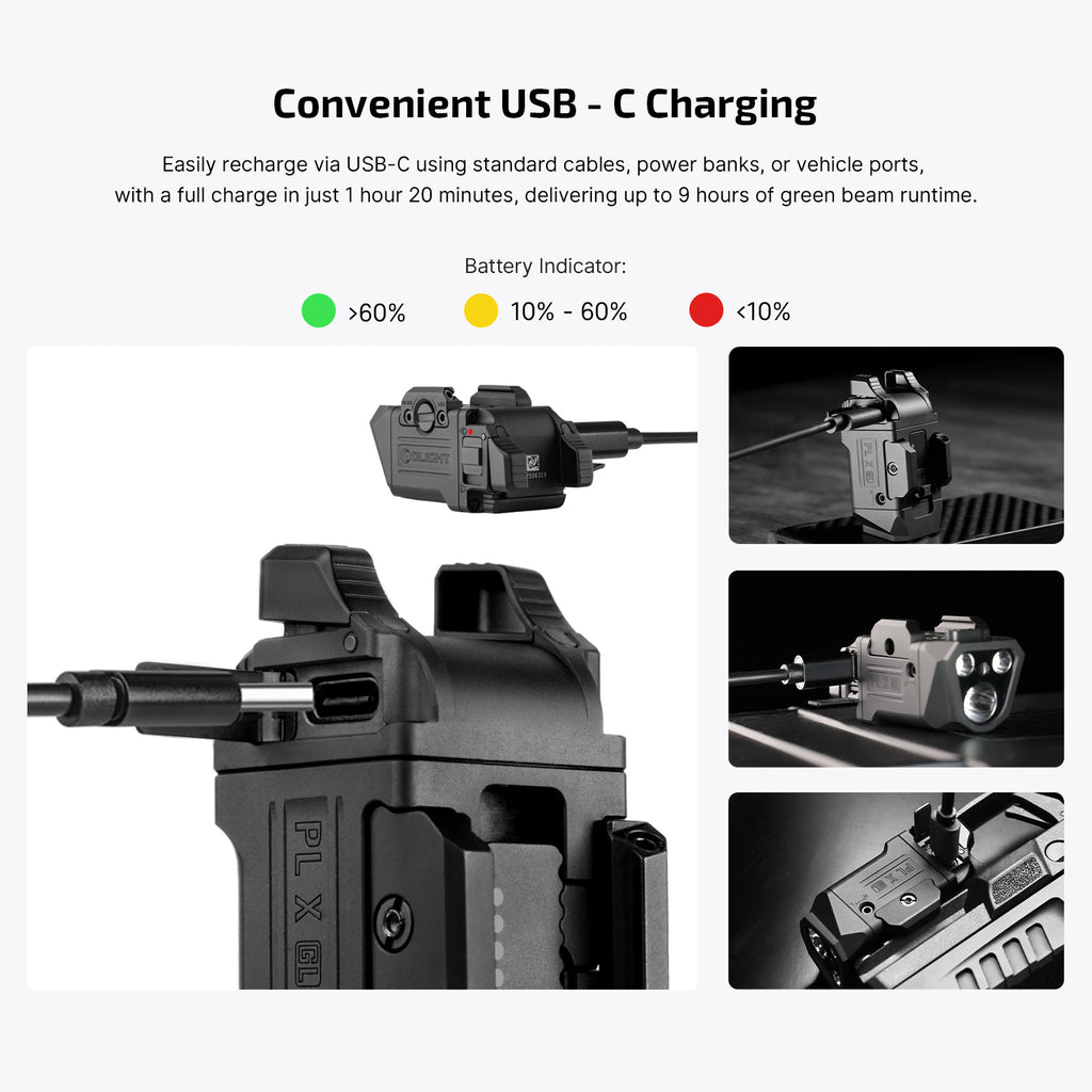 Olight PL X GL USB-C charging port and battery indicator