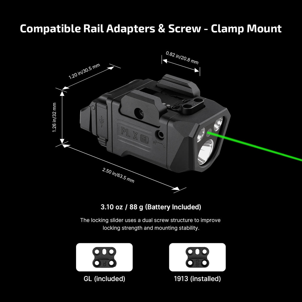 Olight PL X GL rail adapters and screw-clamp mount