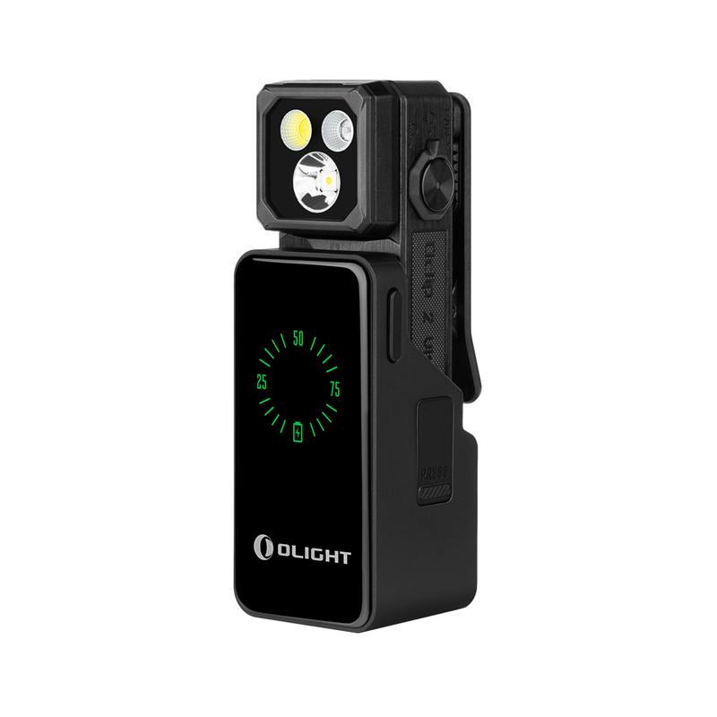 Olight Oclip 2 Ultra Premium in Onyx Black on its 1,000 mAh charging dock