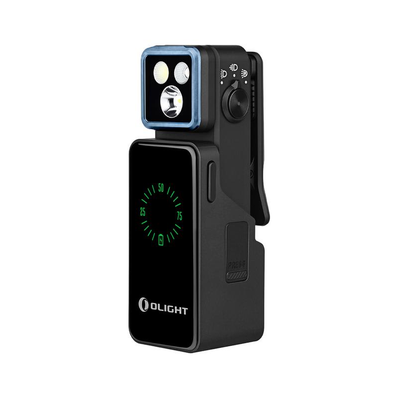 Olight Oclip 2 Pro Premium in Black on its 1,000 mAh charging dock