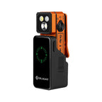 Olight Oclip 2 Ultra Premium in Amber Orange on its 1,000 mAh charging dock