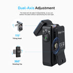 Oclip 2 Pro head tilting 115 degrees and clip rotating 360 degrees