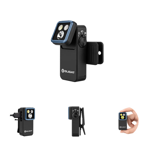 Olight Oclip 2 Pro clip flashlight in Black, angled view with tilting head and clip