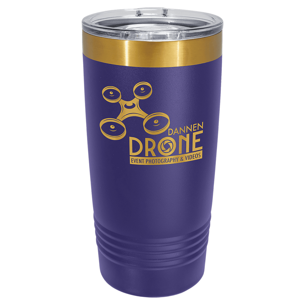 Purple 20 oz. ringneck tumbler with a bright gold ion-plated base and clear slider lid
