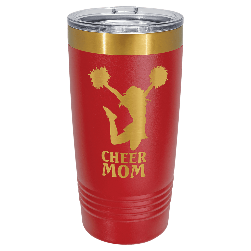 Red 20 oz. ringneck tumbler with a bright gold ion-plated base and clear slider lid