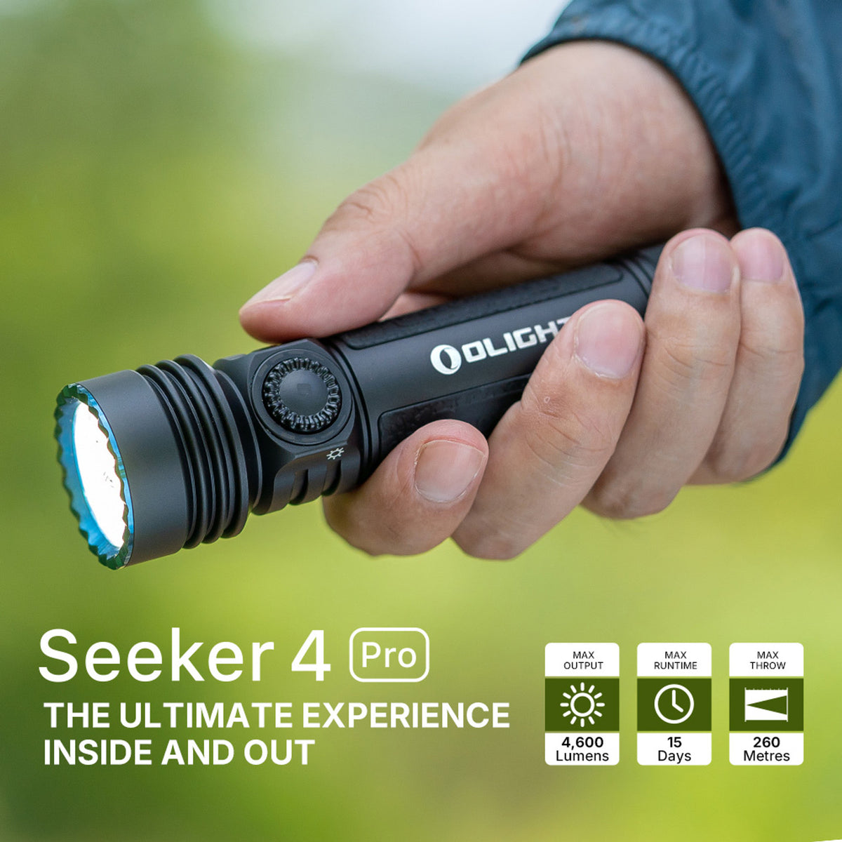 Seeker 4 Pro in hand: 4,600 lumens, 15 days runtime, 260 meter beam