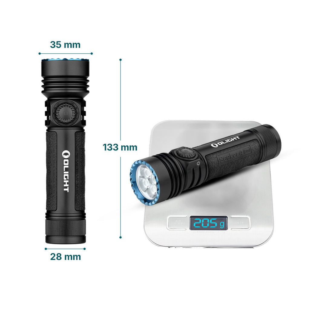 Seeker 4 Pro size: 133 mm long, 35 mm head, 28 mm body, 205 g