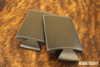 Slim can coozie in Black/Silver leatherette, shown blank