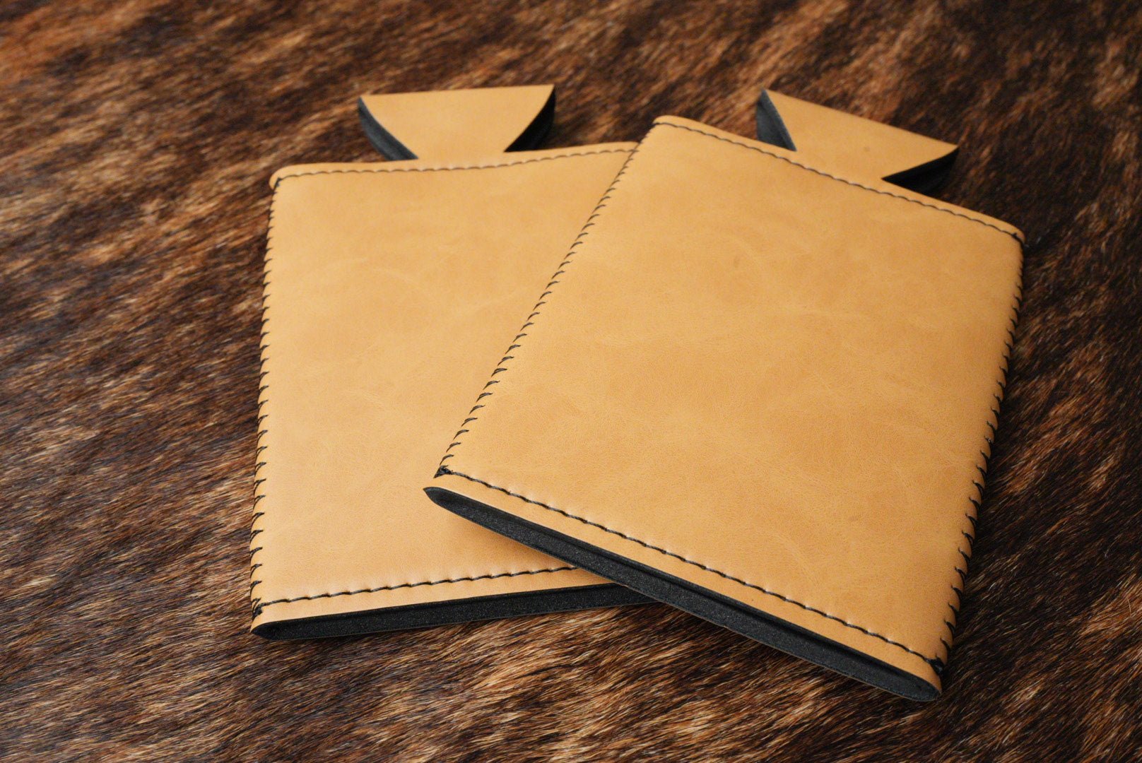 Slim can coozie in Saddle Tan leatherette, shown blank