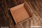 Heritage Rawhide leatherette valet tray, warm tan with a lighter center panel