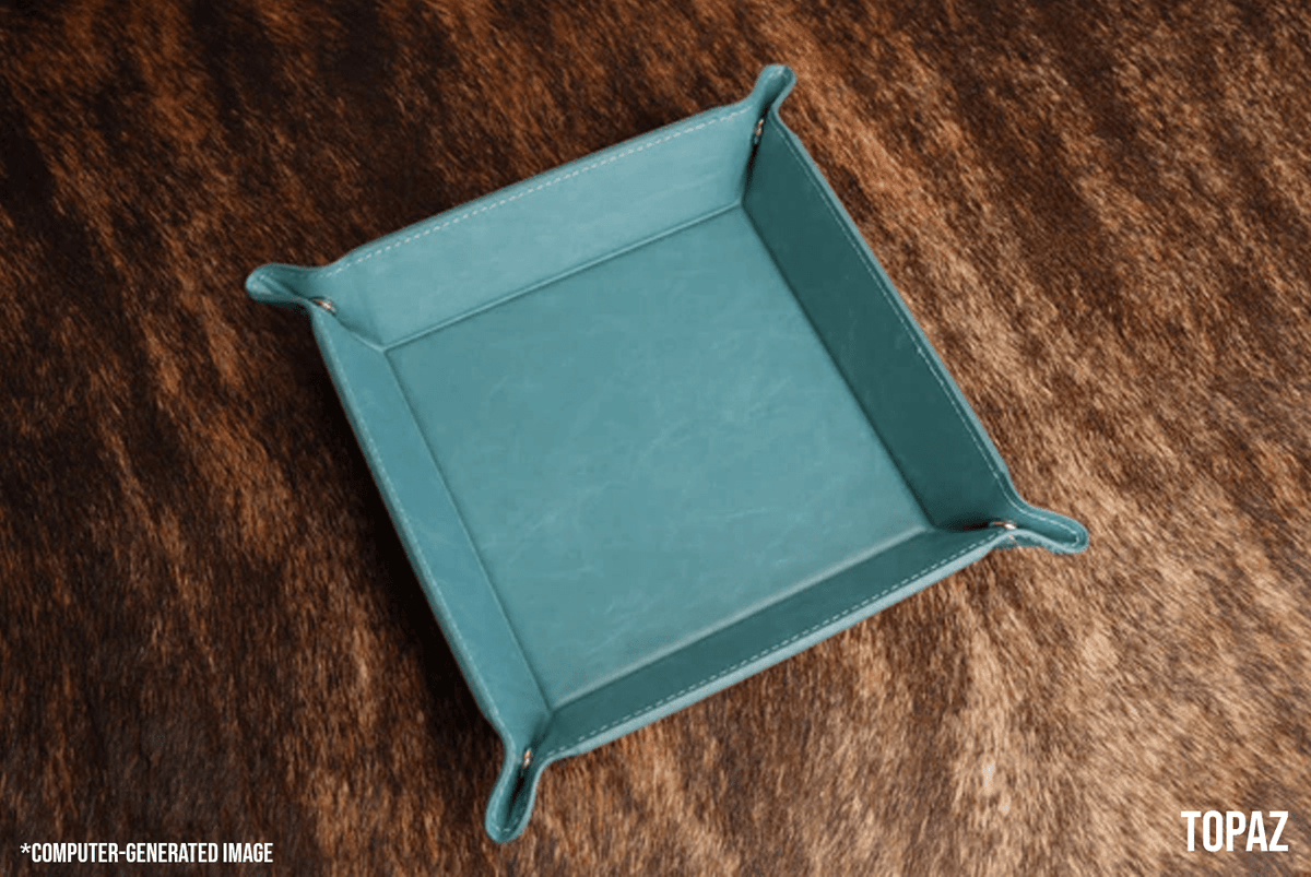 Topaz leatherette valet tray in a soft teal blue