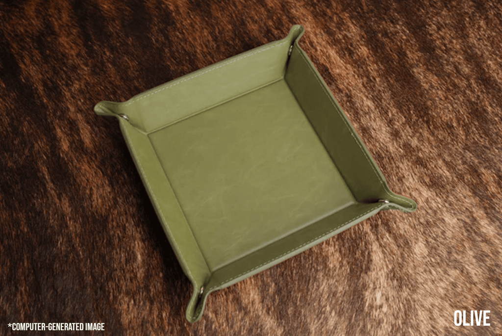 Olive leatherette valet tray in a muted army green