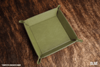 Olive leatherette valet tray in a muted army green