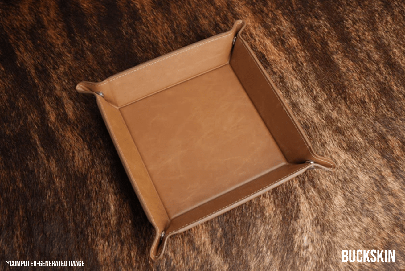 Buckskin leatherette valet tray in a light golden tan