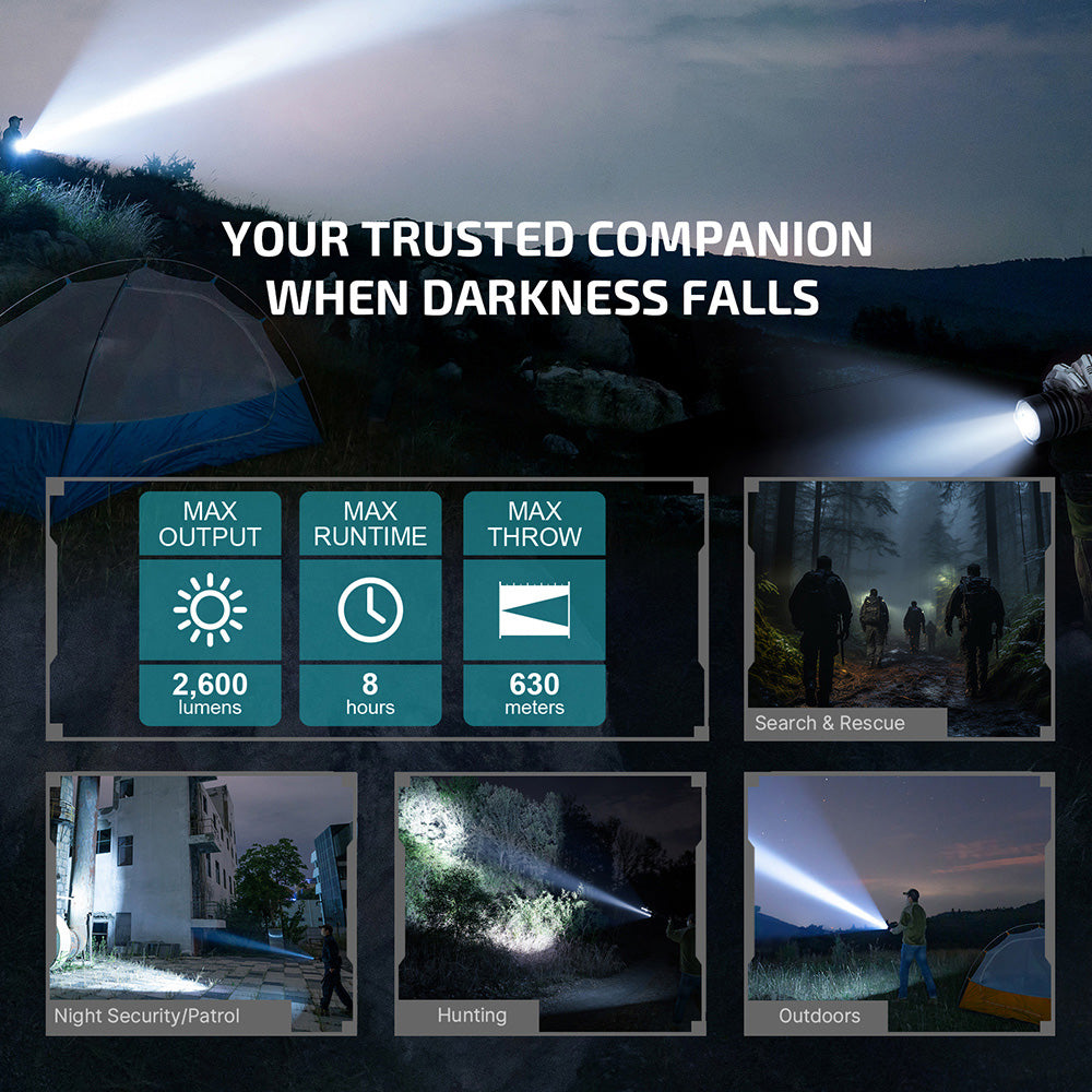 Olight Warrior X 4 tactical flashlight: 2,600 lumens, 630 m beam, for patrol, search and outdoors